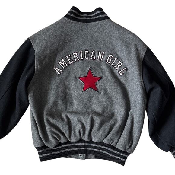 American Girl AG Embroidered Varsity Heavyweight Coat Black Gray Size Medium - Picture 3 of 9